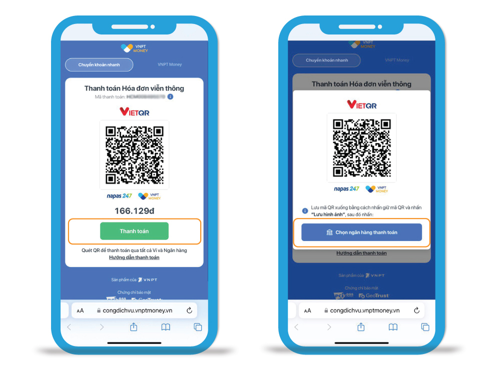 Thanh toán cước trả sau dịch vụ VNPT qua QRcode chuyển khoản